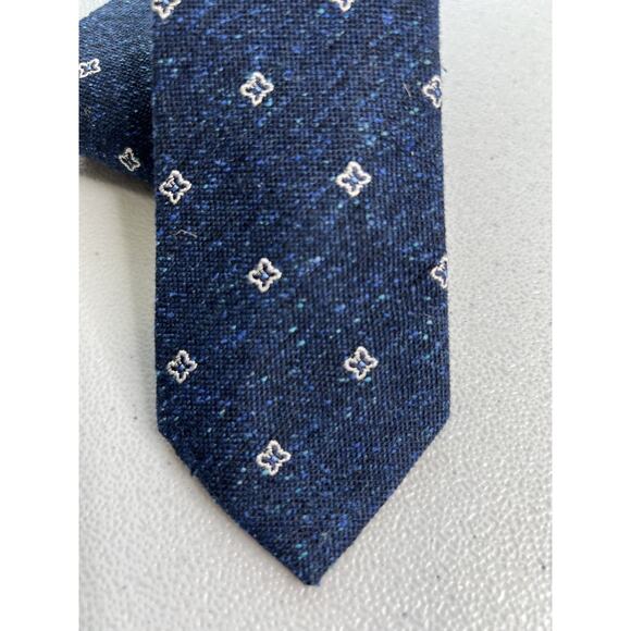 Asole & Bottoni Blue, Gray Flower Pattern Silk/Wool Skinny Tie NWOT - Picture 2 of 6